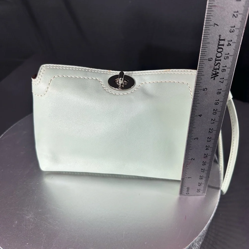 Mint Leather Wristlet Clutch with Turn-Lock Closure